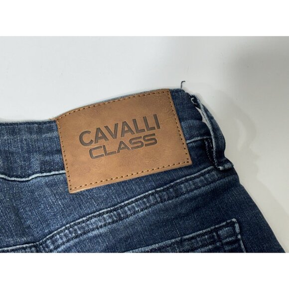 Cavalli Class NWOT High Rise Skinny Blue Raw Hem Jeans Women's Size 25 - Picture 6 of 6